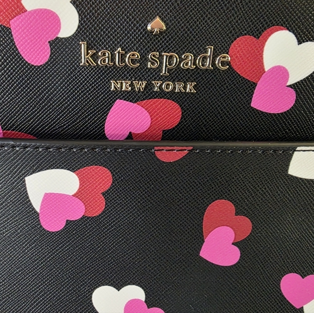 Kate Spade Medium Staci Flutter Hearts Satchel-Crossbody Black Saffiano Leather - Picture 4 of 12